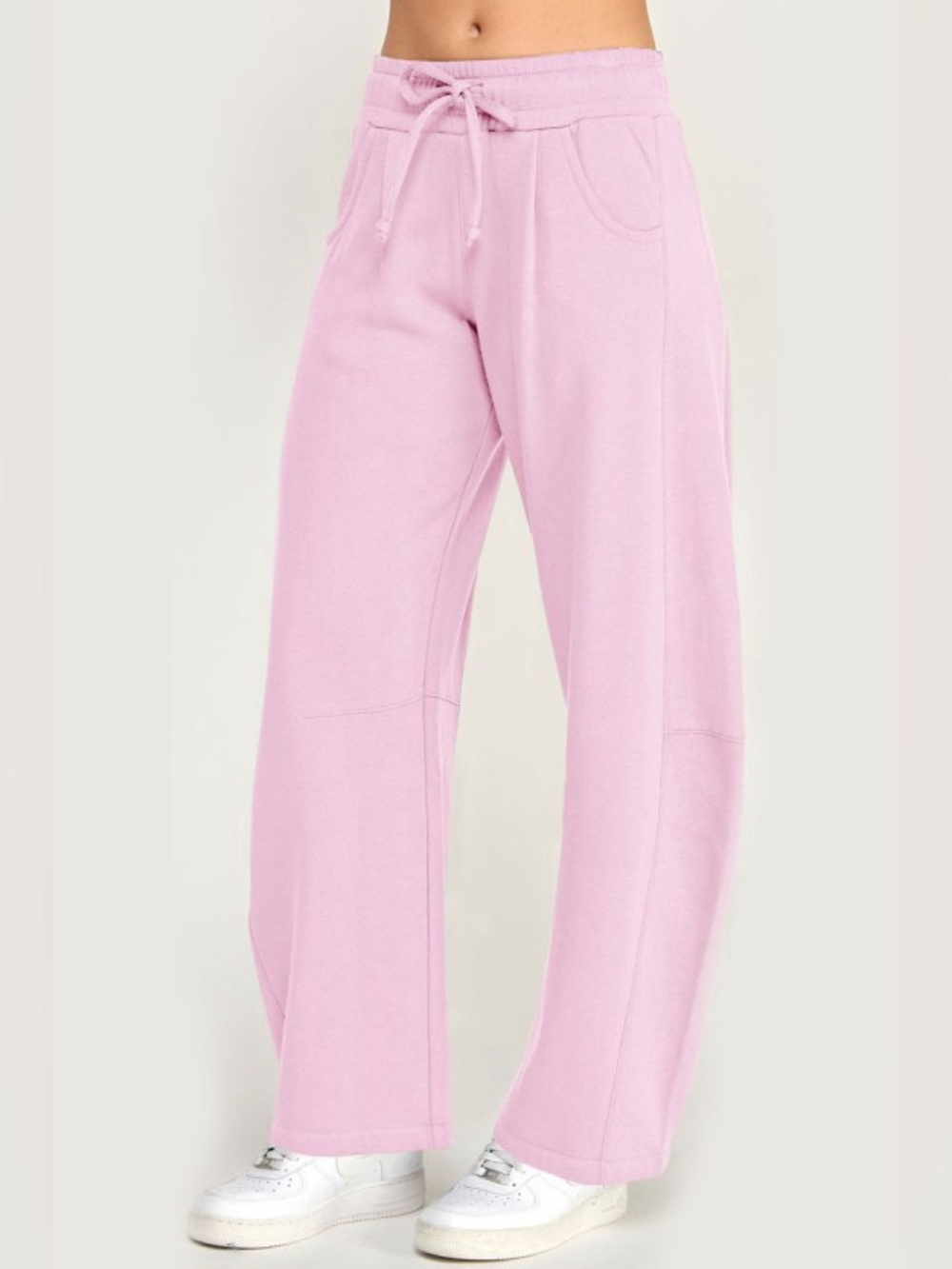 FLEECE BAGGY BARREL LEG FIT MID-RISE SWEATPANTS, BABY PINK
